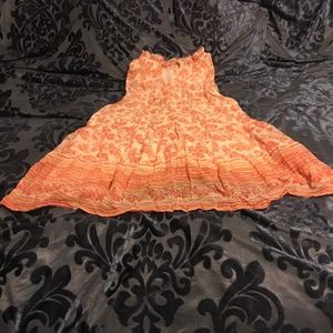 Short sleeve orange and cream short sleeve pullover blouse